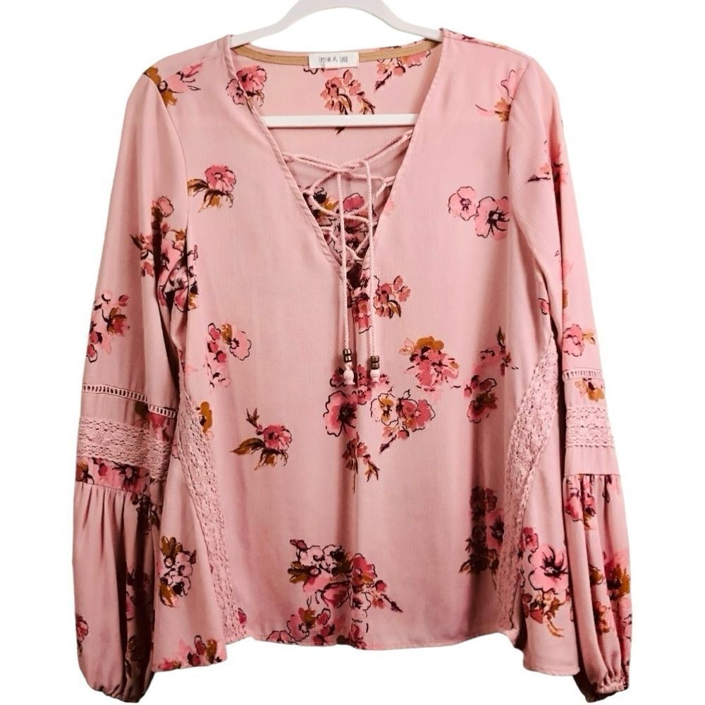 Taylor & Sage Blush Pink Floral Print Blouse